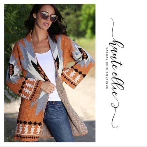 Rust Aztec Blanket Cardigan Sweater - Picture 5 of 10